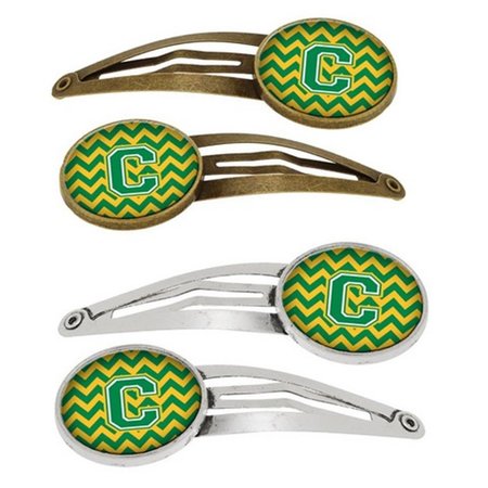 CAROLINES TREASURES Letter C Chevron Green and Gold Barrettes Hair Clips, Set of 4, 4PK CJ1059-CHCS4